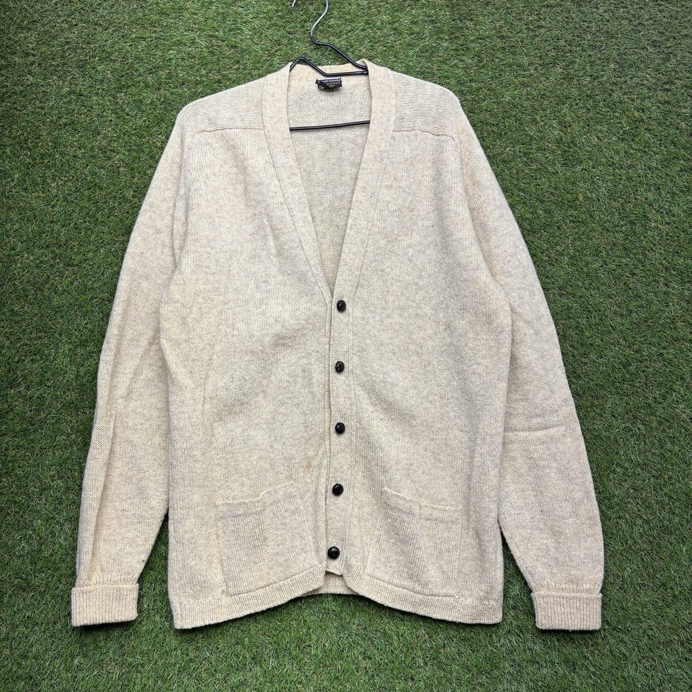 Vintage St Michael Shetland Wool Cardigan Mens Large 42 Beige Made in UK 90s